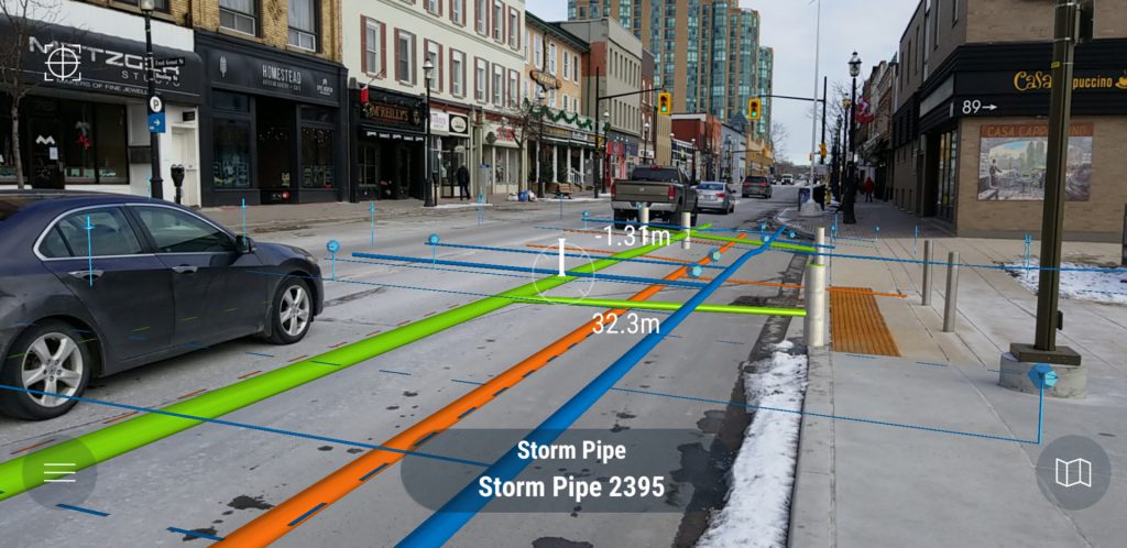 augmented reality app showing pipelines under a road