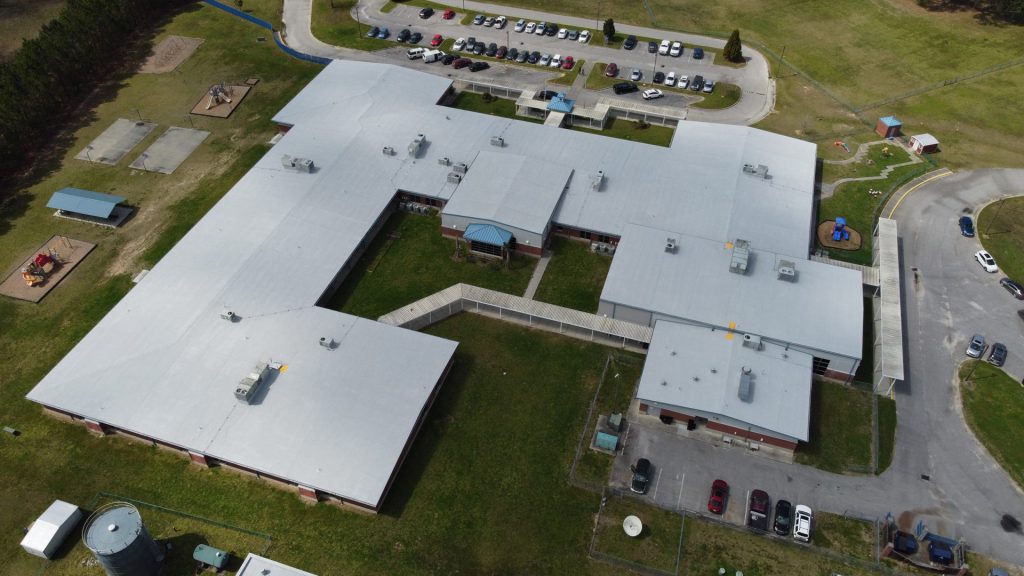 Insulated Roofing Contractors project - roof of building - aerial view