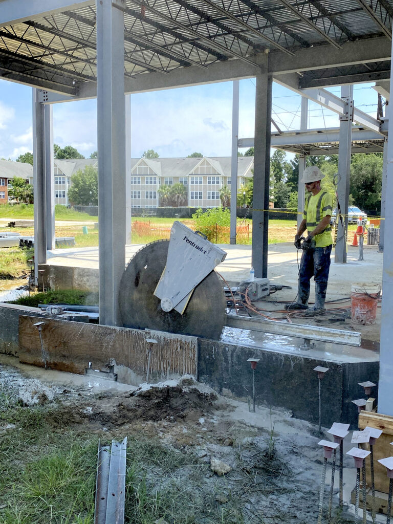 concrete wall being cut 