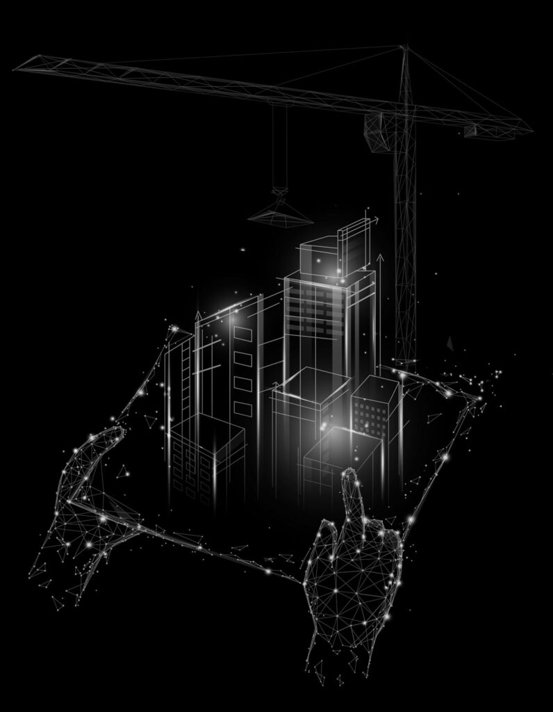 AI hand holding building concept