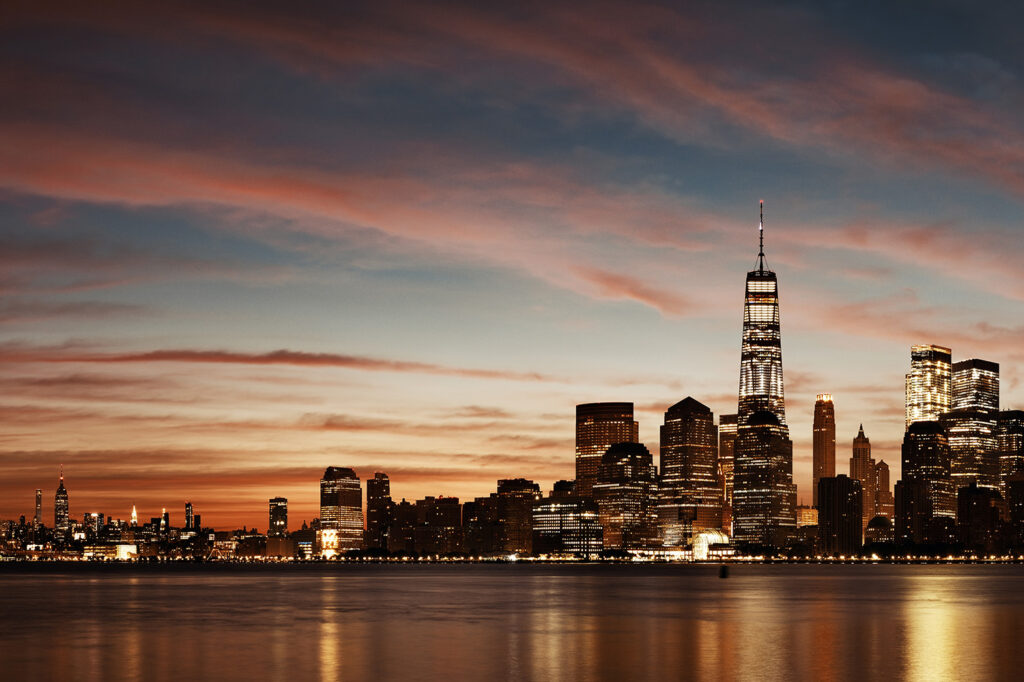 new york skyline sunset