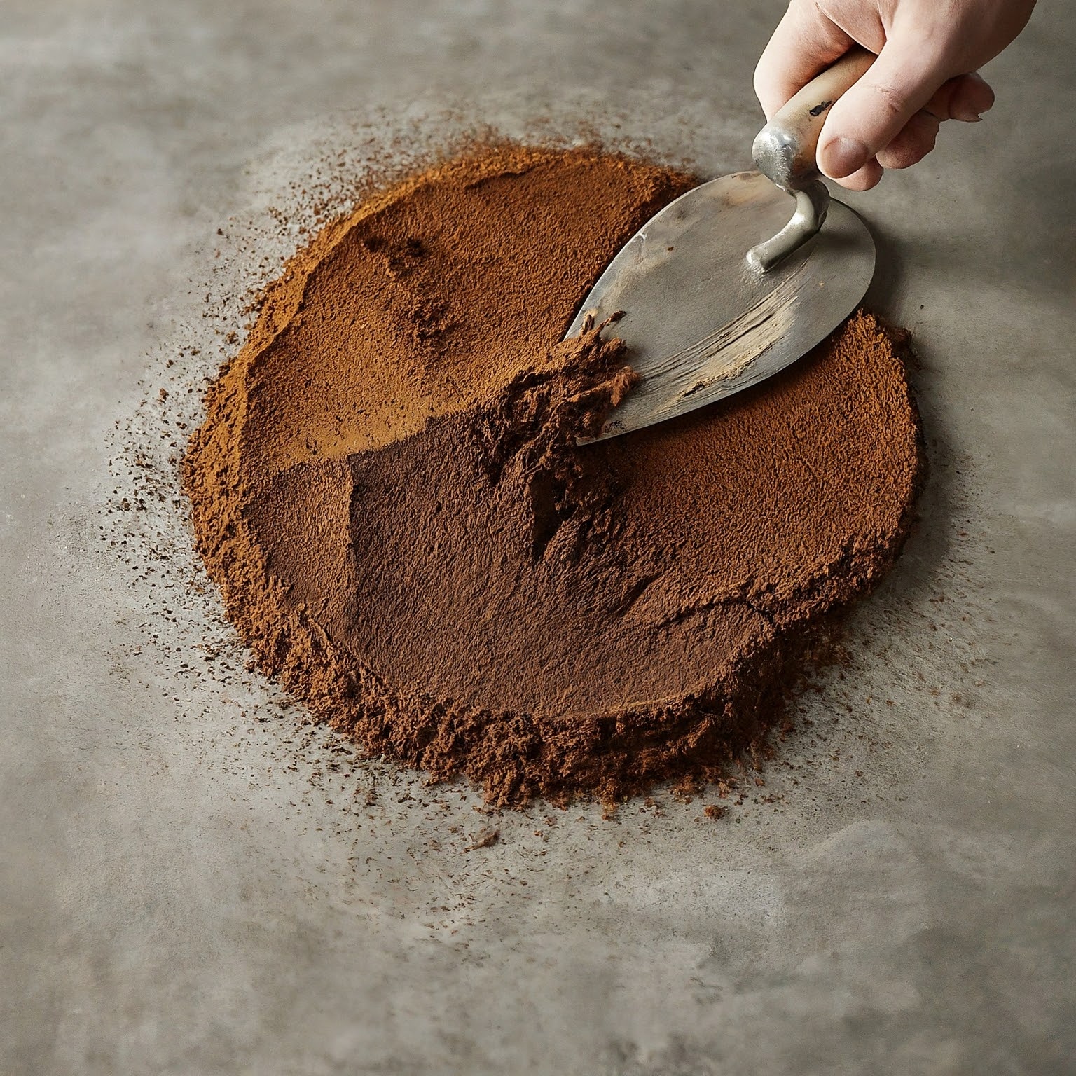 coffee waste grounds spread out on concrete background