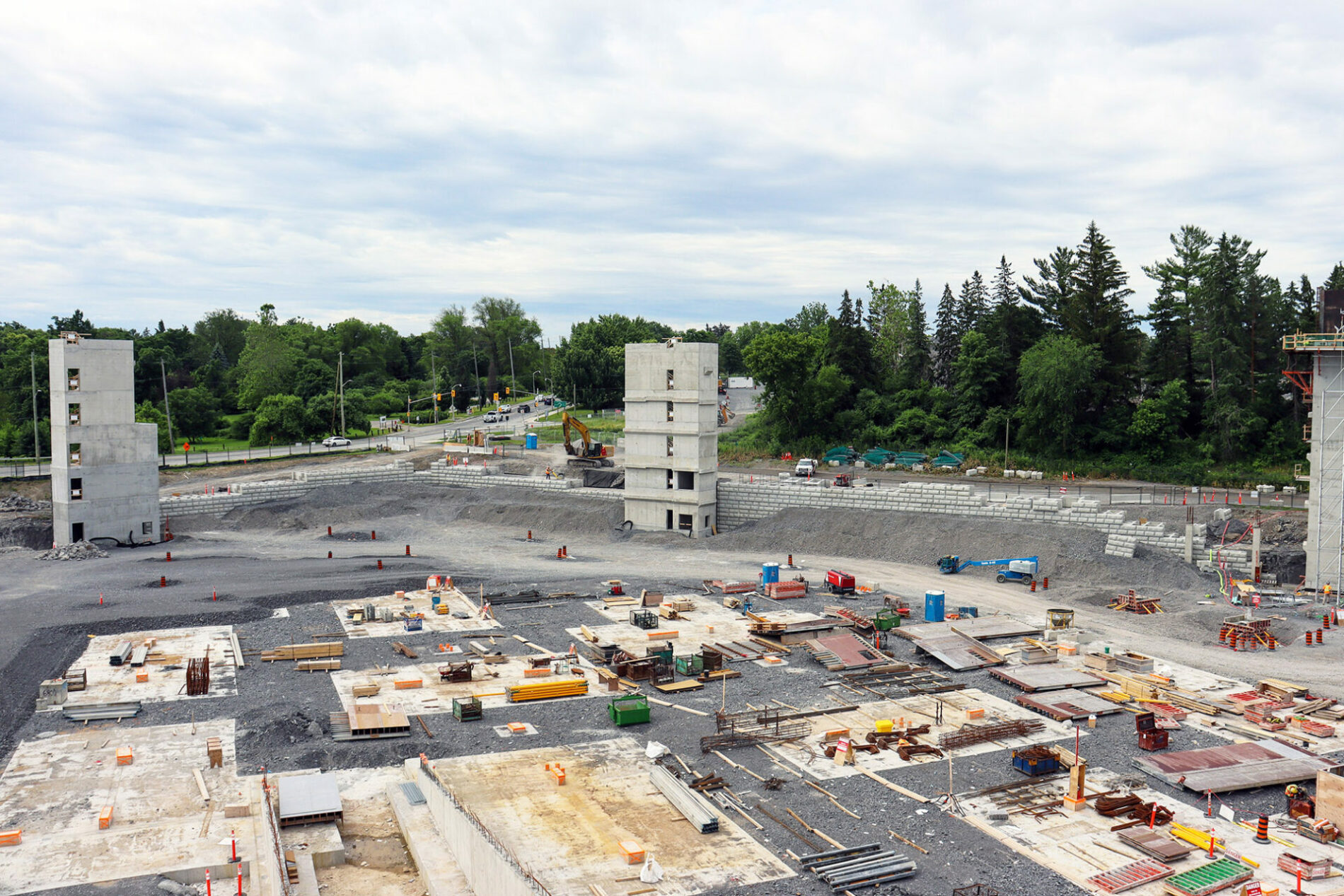 A construction site of a garage park.