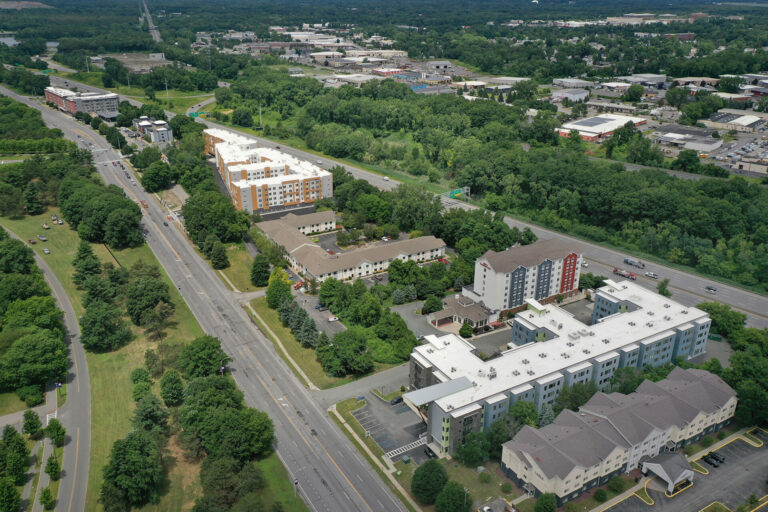 An aerial photo of a completed construction project.