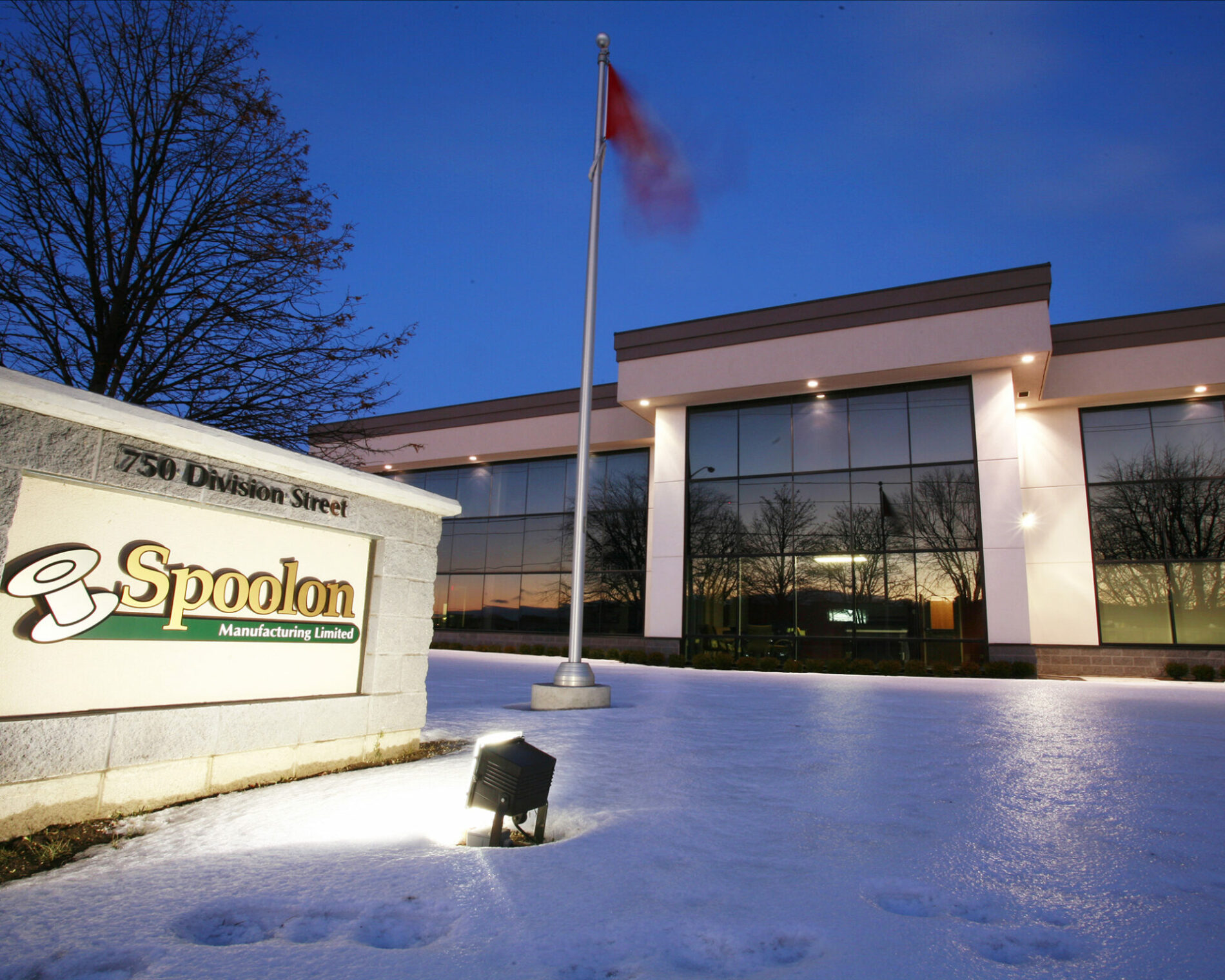 An image of a building at night.